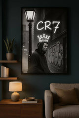 King Ronaldo CR7 Crown LED Neon Frame Poster β Football Wall Art for Fans