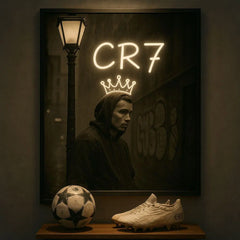 King Ronaldo CR7 Crown LED Neon Frame Poster β Football Wall Art for Fans
