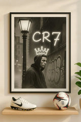 King Ronaldo CR7 Crown LED Neon Frame Poster β Football Wall Art for Fans