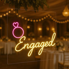 Engaged Neon Sign with Ring Icon β Engagement & Wedding LED Decor