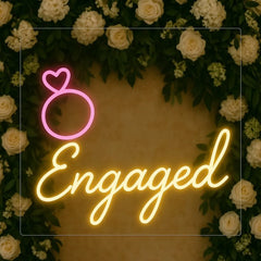 Engaged Neon Sign with Ring Icon β Engagement & Wedding LED Decor