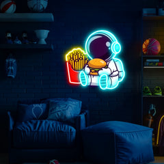 Astronaut Chillin with Burger UV Neon Sign β Brighten Your Space with Cosmic Vibes!
