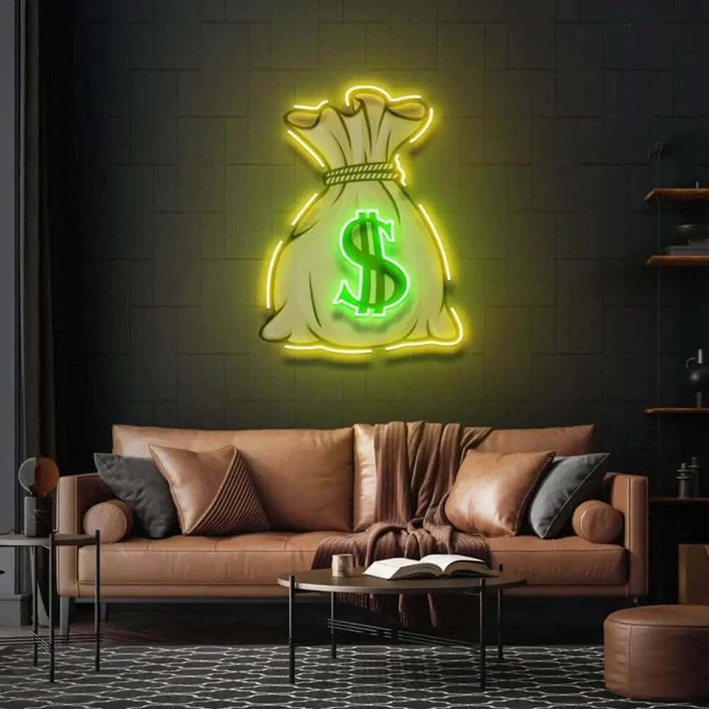 Money Bag UV LED Neon Sign 💰 – Light Up Your Wealthy Vibes!