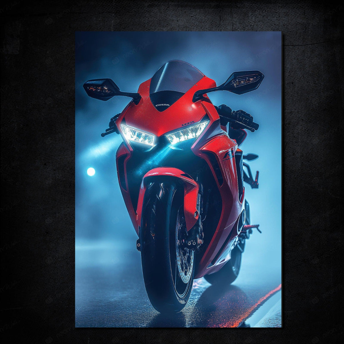 Red Honda Heavy Motorbike | LED Neon Frame Poster (Large)