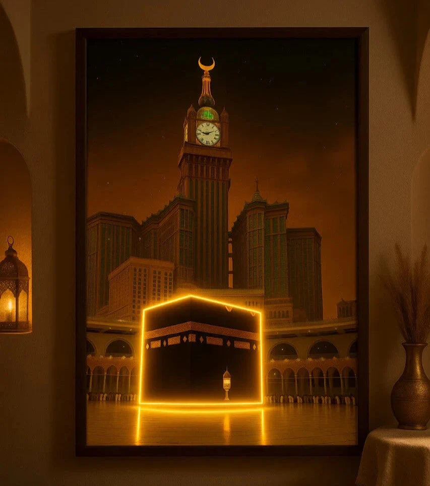 Kaaba LED Neon Frame Poster – Islamic Wall Art for Home & Prayer Spaces