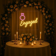 Engaged Neon Sign with Ring Icon – Engagement & Wedding LED Decor