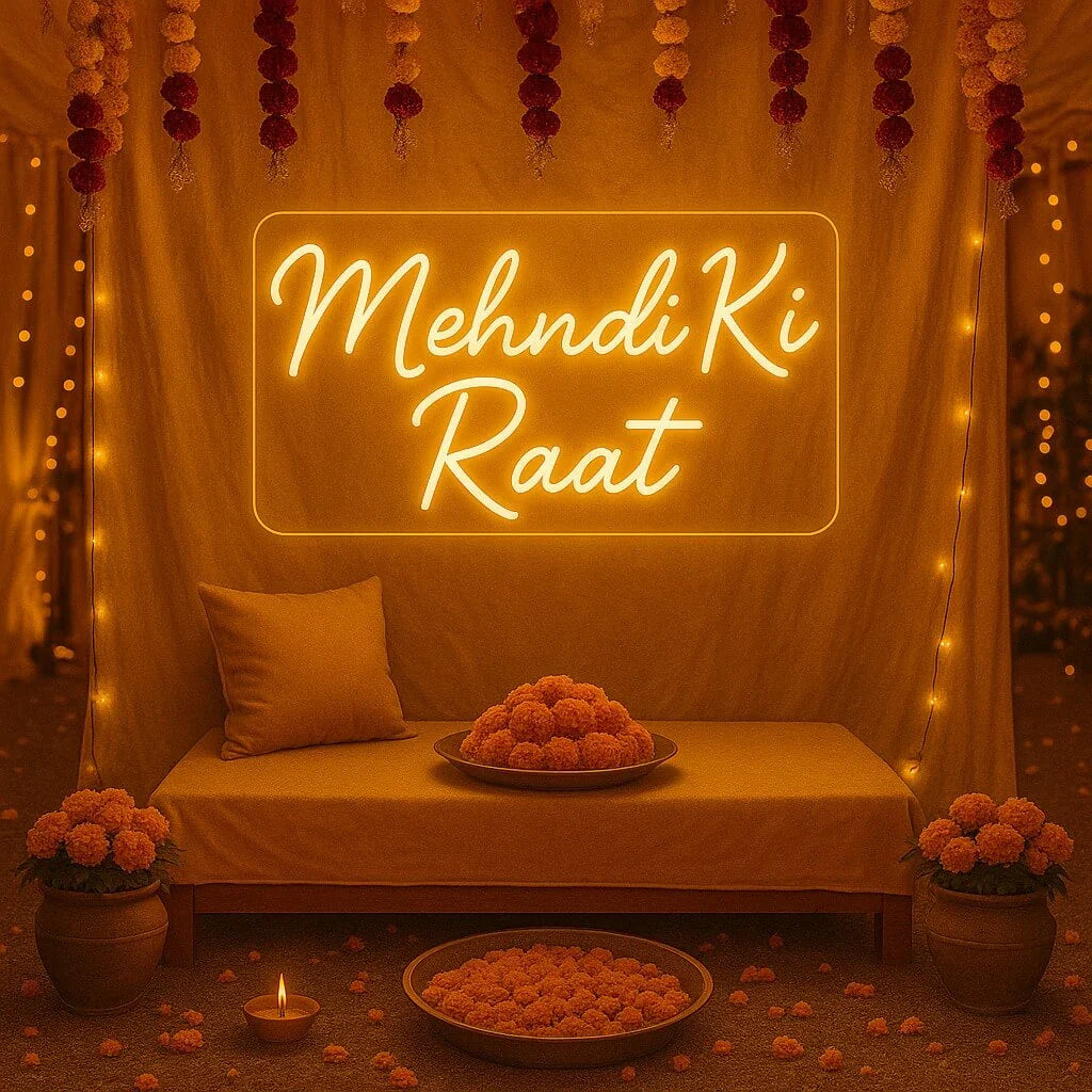 “Mehndi Ki Raat” Neon Sign – Mehndi & Shaadi LED Wedding Backdrop